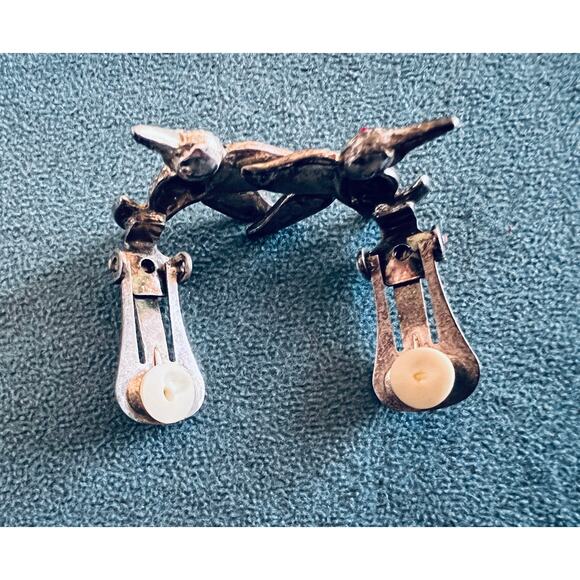 Vintage Hummingbird Clip-On Earrings Silver Tone Red Rhinestone Eye Bird Jewelry - Picture 7 of 7